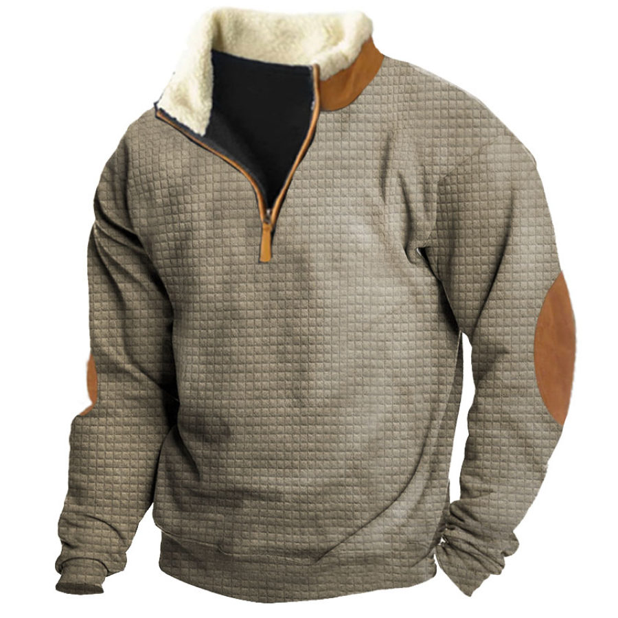 

Felpa Da Uomo Color Block Con Colletto In Peluche Con Zip Vintage Da Esterno