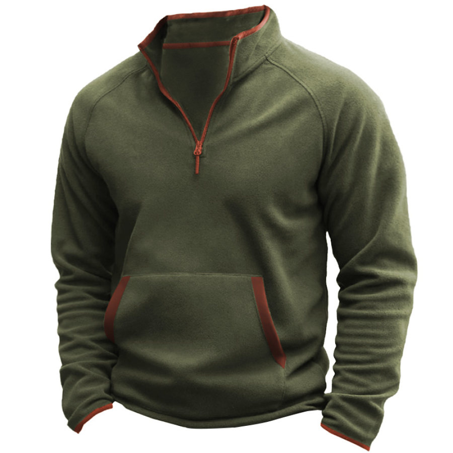 

Felpa Da Uomo In Pile Con Zip A Un Quarto Per Esterni Colore A Contrasto Top Quotidiano Verde Militare