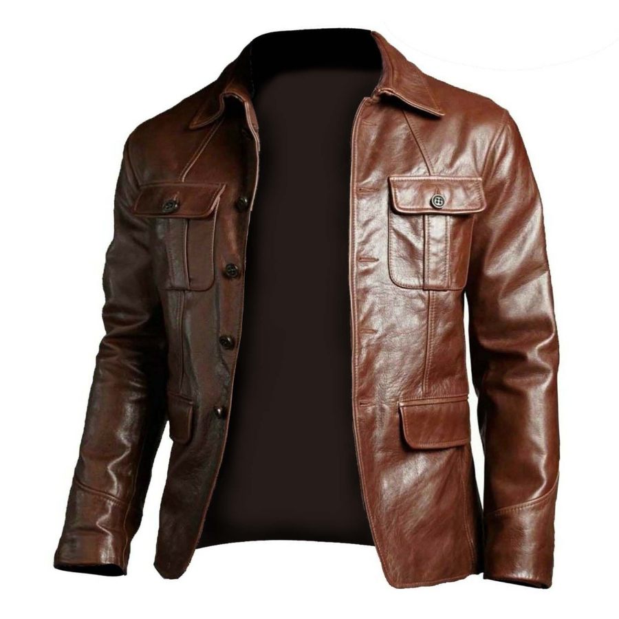 

Chaqueta De Hombre Cuero Vintage Bolsillo Solapa Cuello Ropa De Abrigo Al Aire Libre Marrón