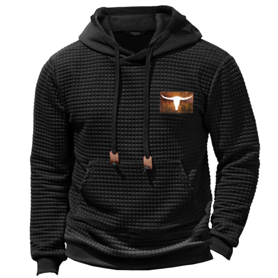 

Felpa Con Cappuccio Waffle Da Uomo Manica Lunga Palestra Felpe Sportive Tasca Jacquard Scozzese Tinta Unita