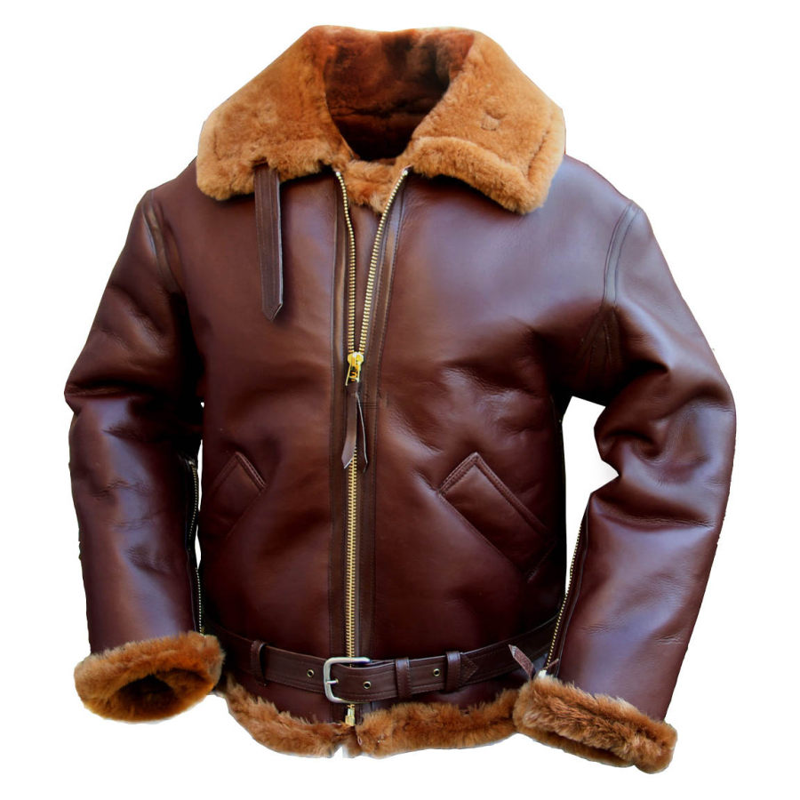 

Мужская куртка-бомбер из овчины из овчины винтажная флисовая куртка теплый красный коричневый
