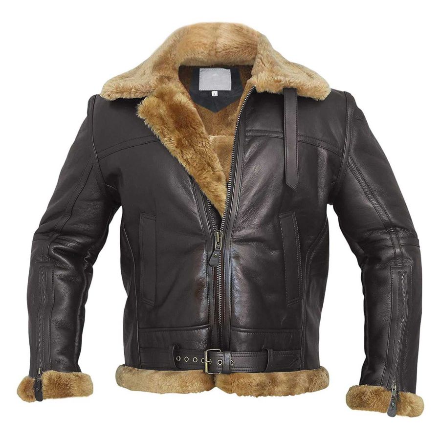 

Chaqueta Bomber De Piel De Oveja Para Hombre Forro Polar Vintage Cálido Marrón Oscuro