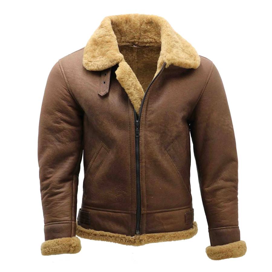 Mens Shearling Jacket b3 Flight Jacket Sheepskin Aviator Winter Coat fur Bomber Leather Jacket