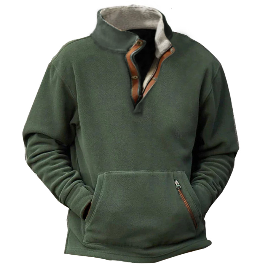 

Giacca Pullover Calda Da Uomo Felpa Henley In Pile Vintage Tasca Con Cerniera Esterna