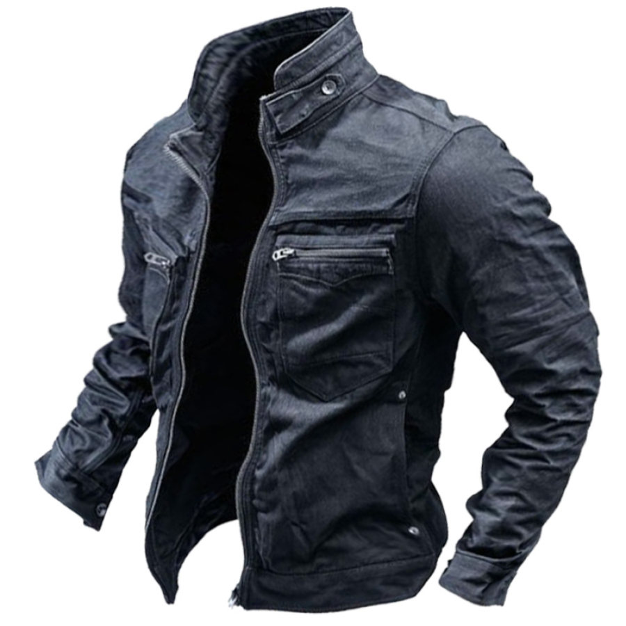 

Giacca Da Uomo In Denim Con Tasca Con Zip Vintage Da Esterno