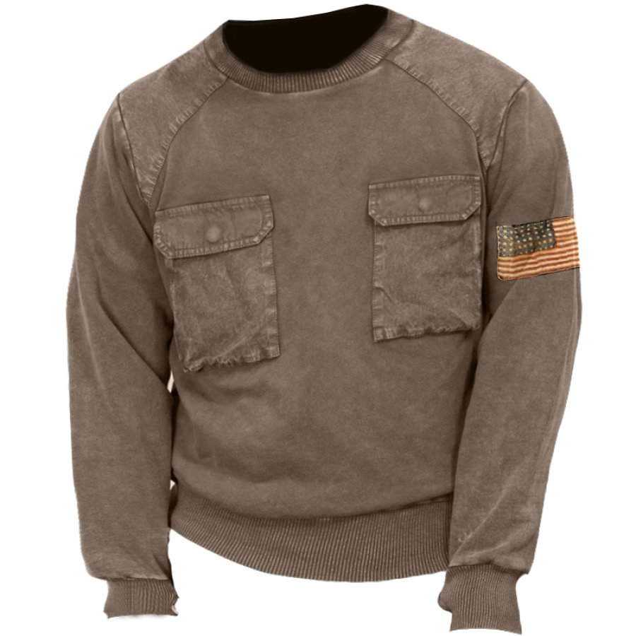 

Sweat-shirt En Détresse Avec Panneau De Poche Rétro Vintage Pour Hommes Drapeau Américain Vêtements D'extérieur