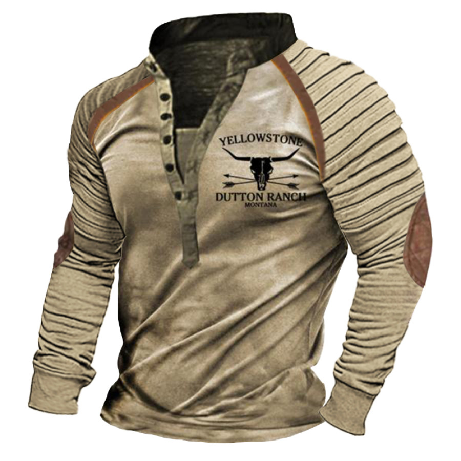 

Sudadera Vintage Con Cuello Levantado Henley Para Hombre