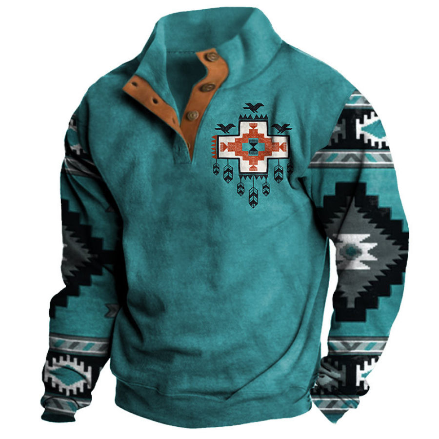 

Herren-Sweatshirt Mit Halboffenem Kragen Retro-Ethno-Print