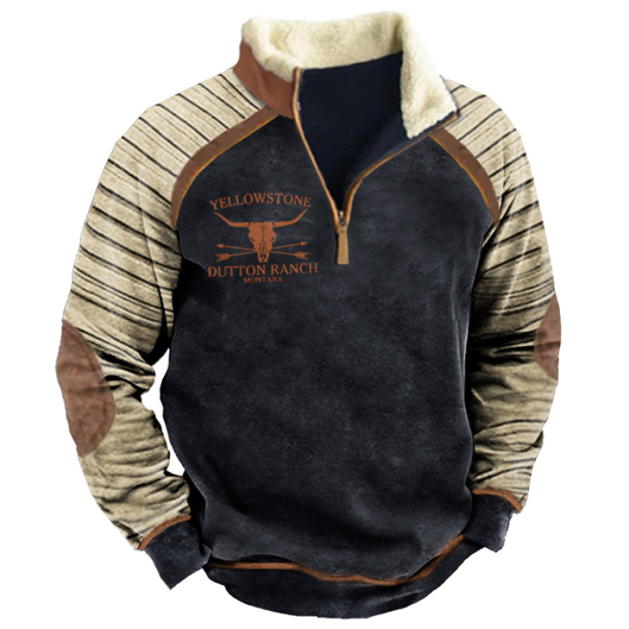 

Felpa Da Uomo Con Collo Con Zip E Stampa Vintage Yellowstone