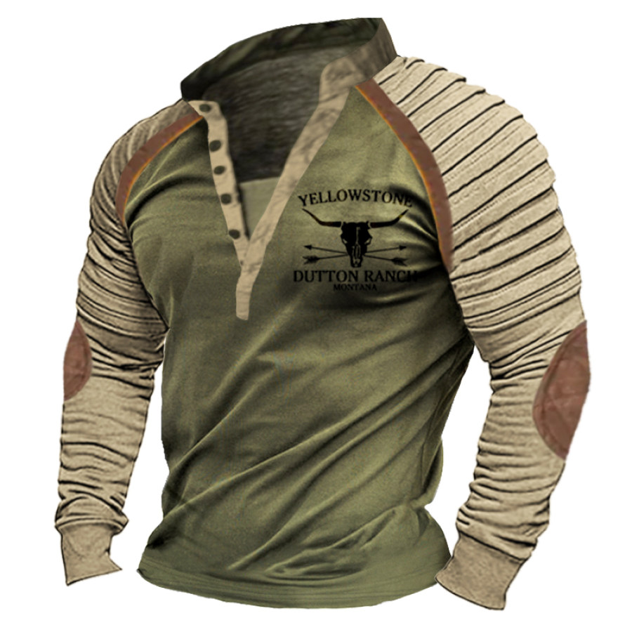 

Felpa Con Colletto Alla Coreana Henley Vintage Da Uomo