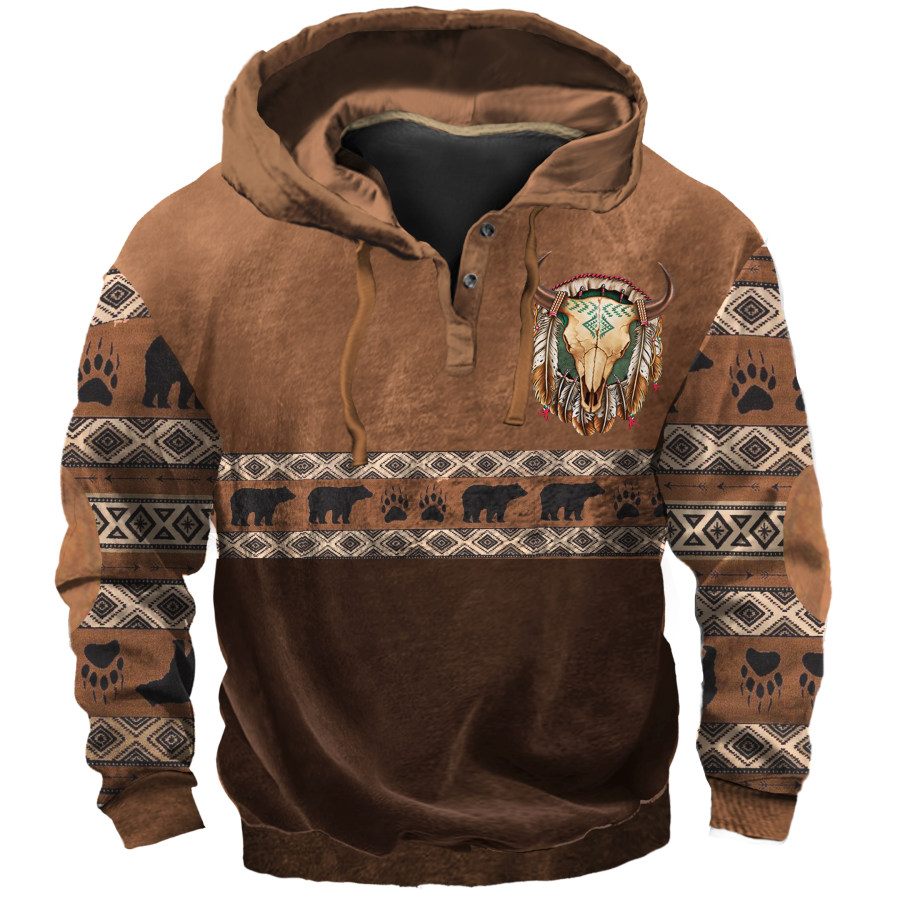 

Sudadera Con Capucha Con Estampado étnico De Caza De Vaquero Occidental Retro Para Hombre