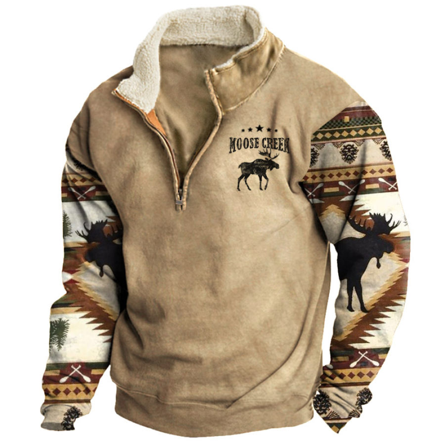 

Sudadera Para Hombre Retro Moose Creek Estampado étnico Felpa Cuello Medio Abierto Jersey