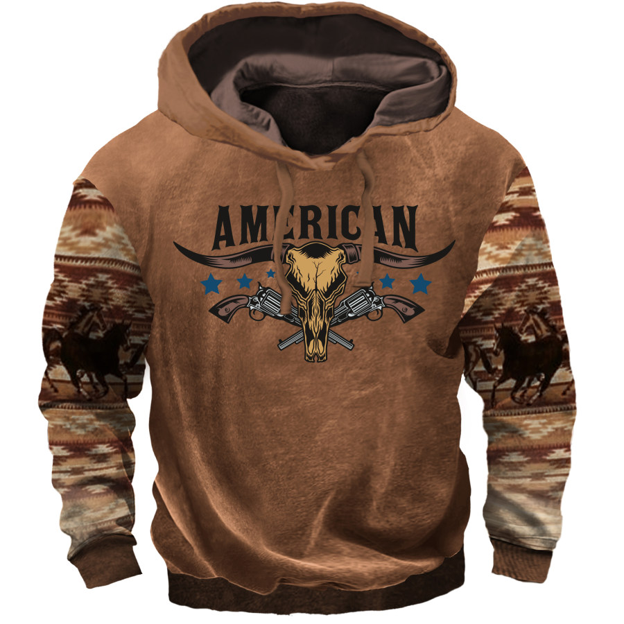 

Men's Retro Western Cowboy Athletic Print Hoodie