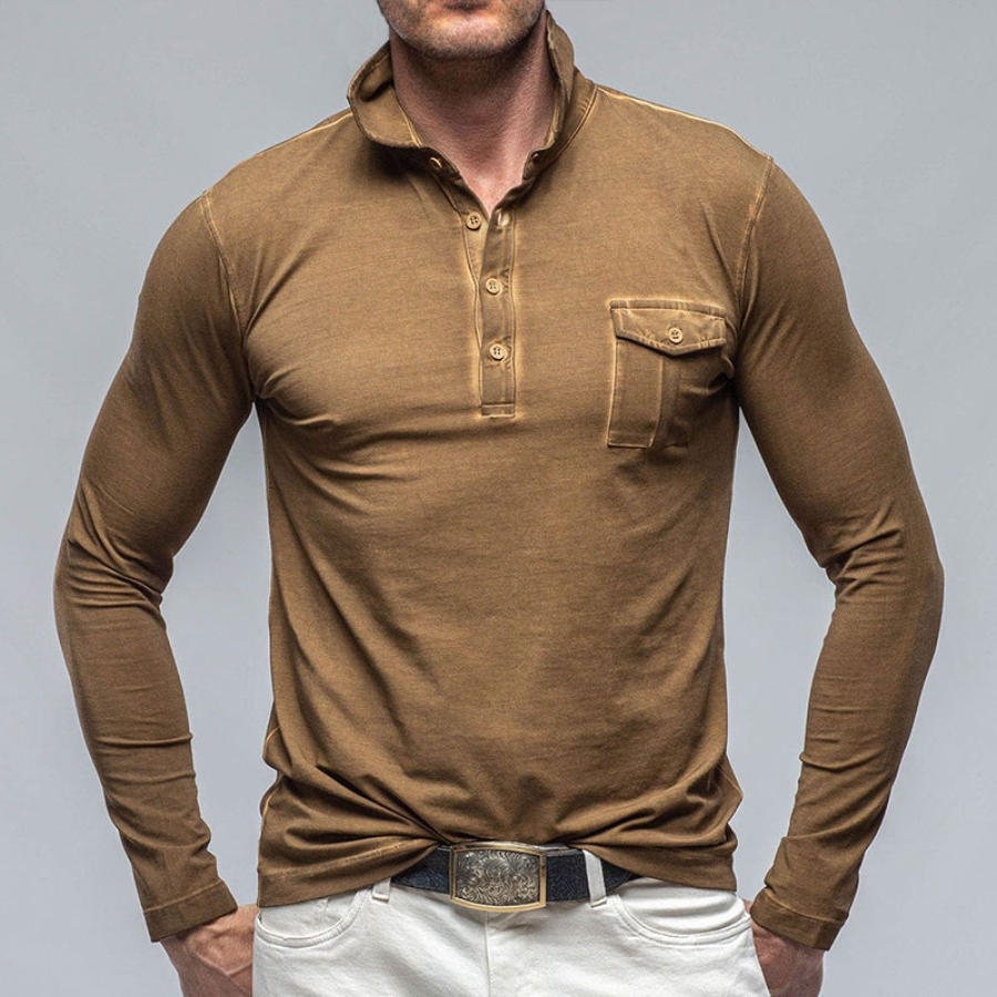 

Мужская футболка-поло с длинным рукавом и винтажным карманом