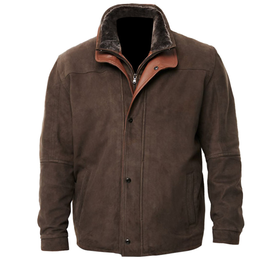 

Chaqueta De Piel De Oveja Para Hombre Forro Polar De Ante Vintage Cuello Alto Al Aire Libre Marrón