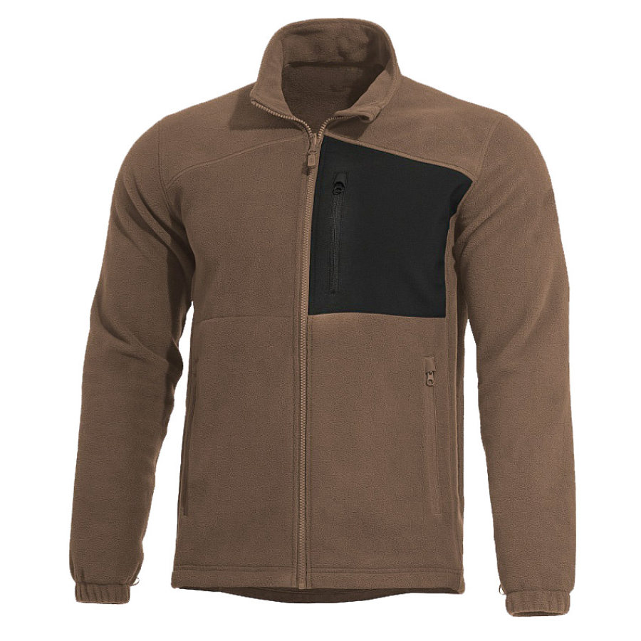 

Chaqueta De Bloque De Color Con Cuello Levantado Y Bolsillo Cálido De Forro Polar Táctico Para Exteriores Para Hombre