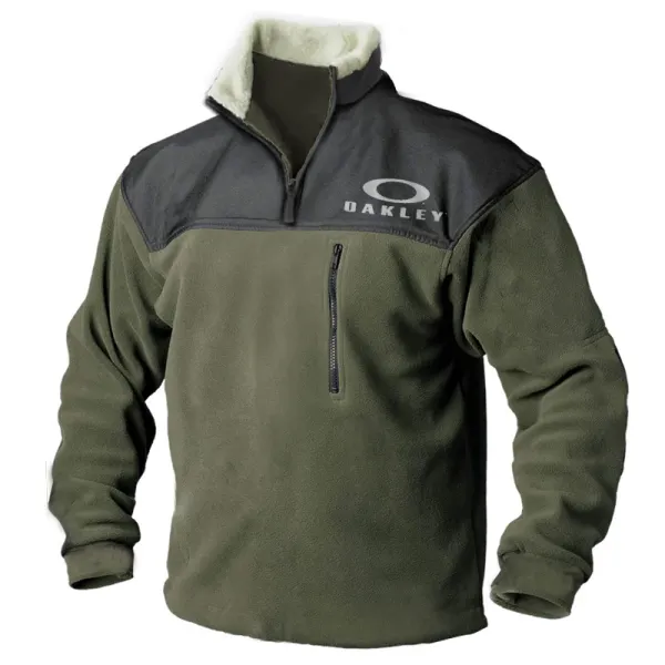 Men's Outdoor Fleece Zipper Stand Collar Polo Sweatshirt Tactical Zipper Pocket Fleece Pullover - Cotosen.com