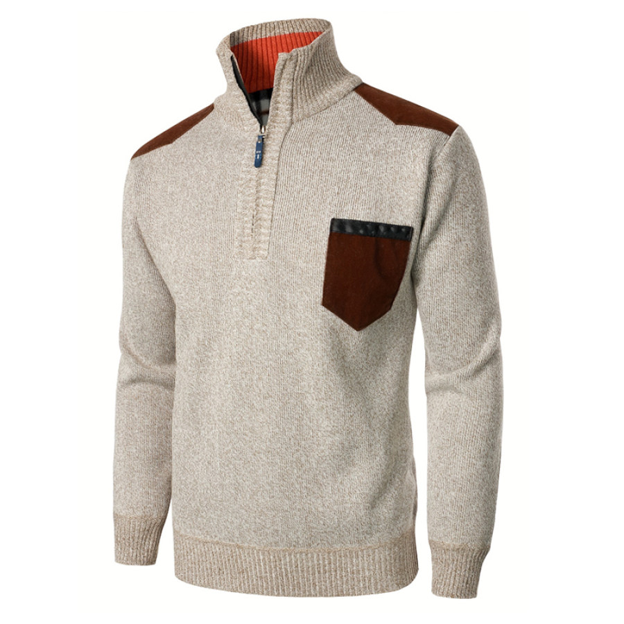 

Suéter Tipo Polo Con Cuello Alto Para Hombre Suéter De Punto Con Bloques De Color Suéter Térmico Elástico Cálido Informal