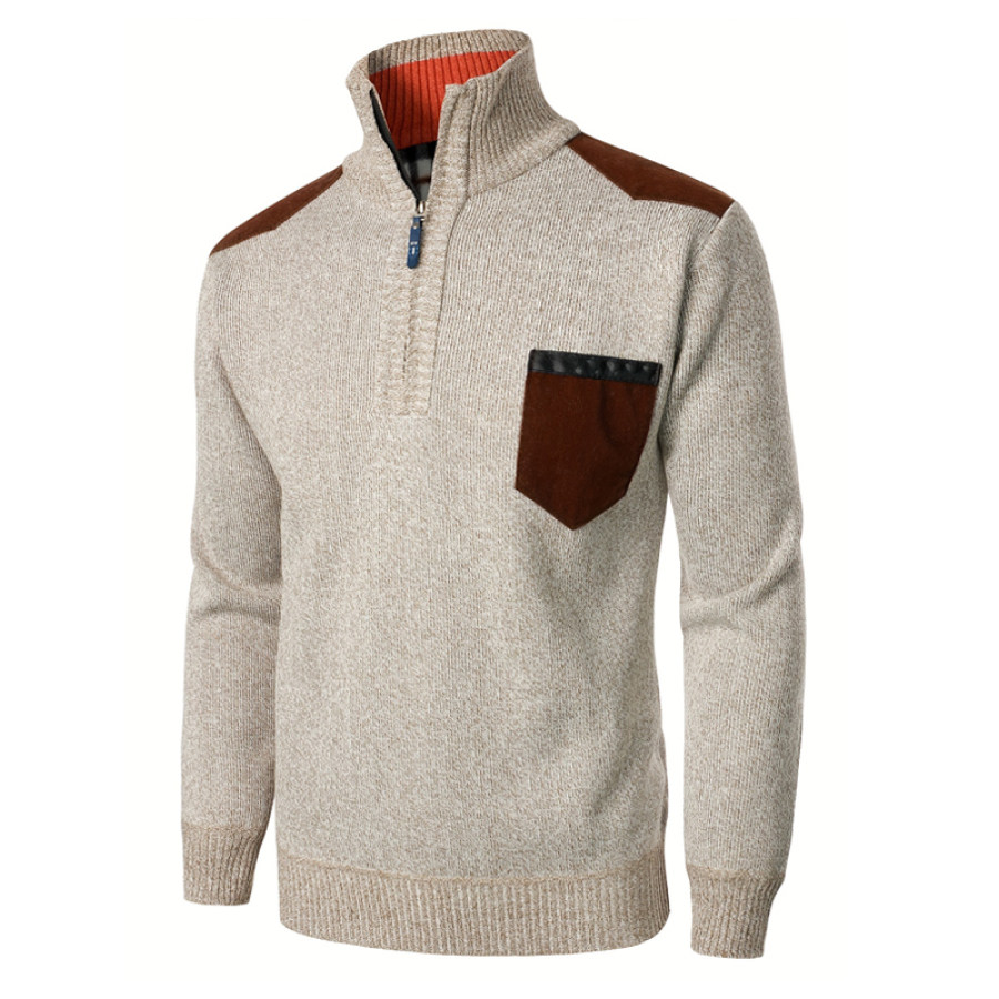 

Maglione Polo Da Uomo Con Colletto Alla Coreana Maglione Lavorato A Maglia A Blocchi Di Colore Maglione Pullover Termico Elasticizzato Caldo Casual