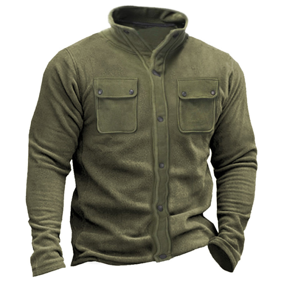 

Chaqueta De Forro Polar Para Hombre Sudadera Con Botones Y Bolsillo Con Cuello Levantado Vintage