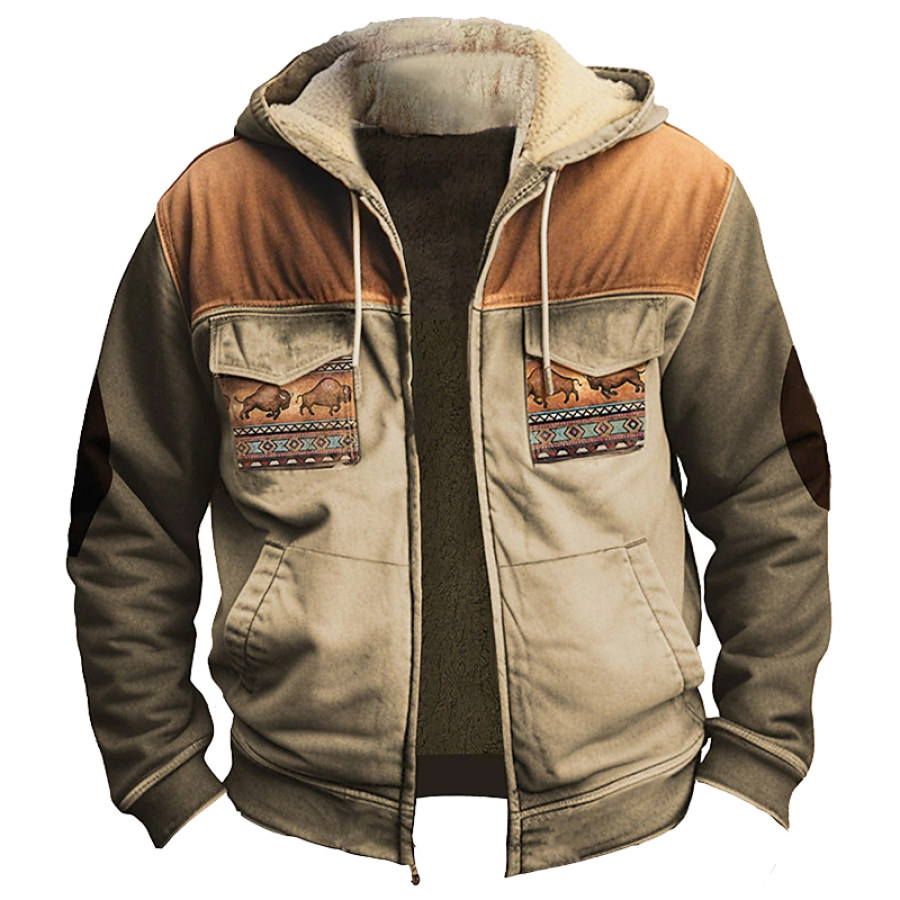 

Herren-Kapuzenjacke Mit Retro-Ethno-Print