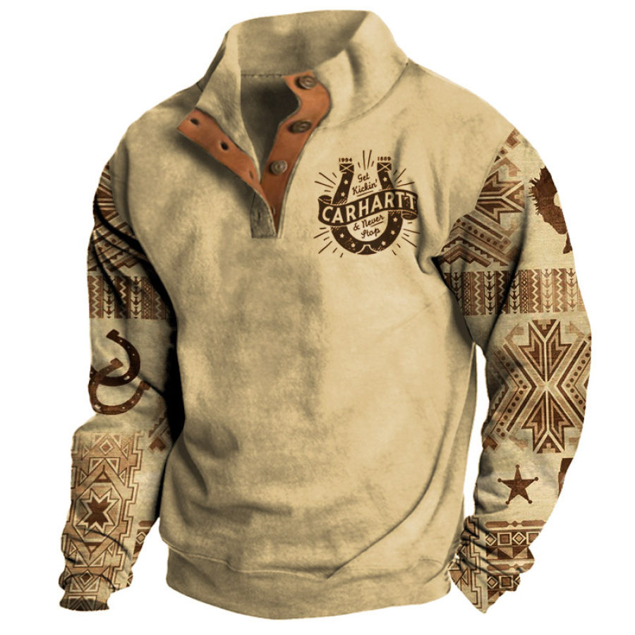 

Herren-Sweatshirt Mit Halboffenem Kragen Retro-Western-Ethno-Print