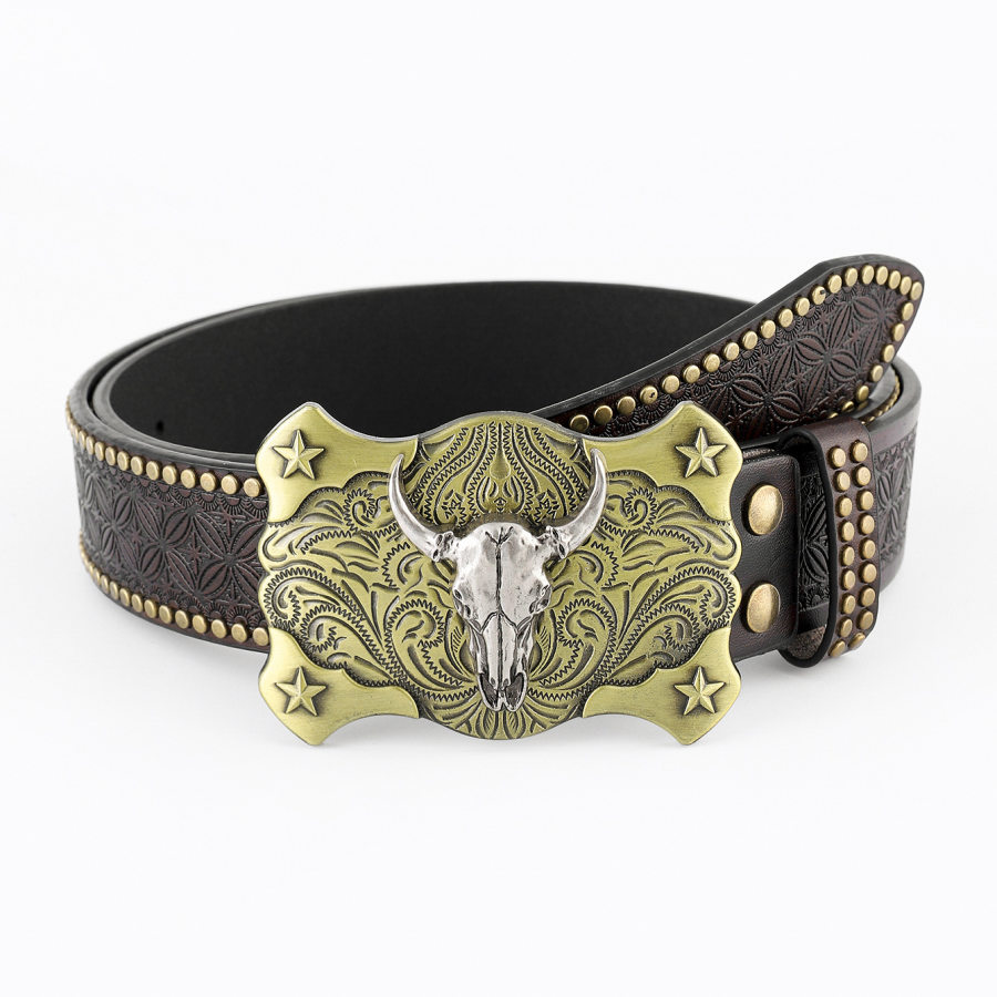 

Men's Vintage Western Cowboy Skull Bull Belt