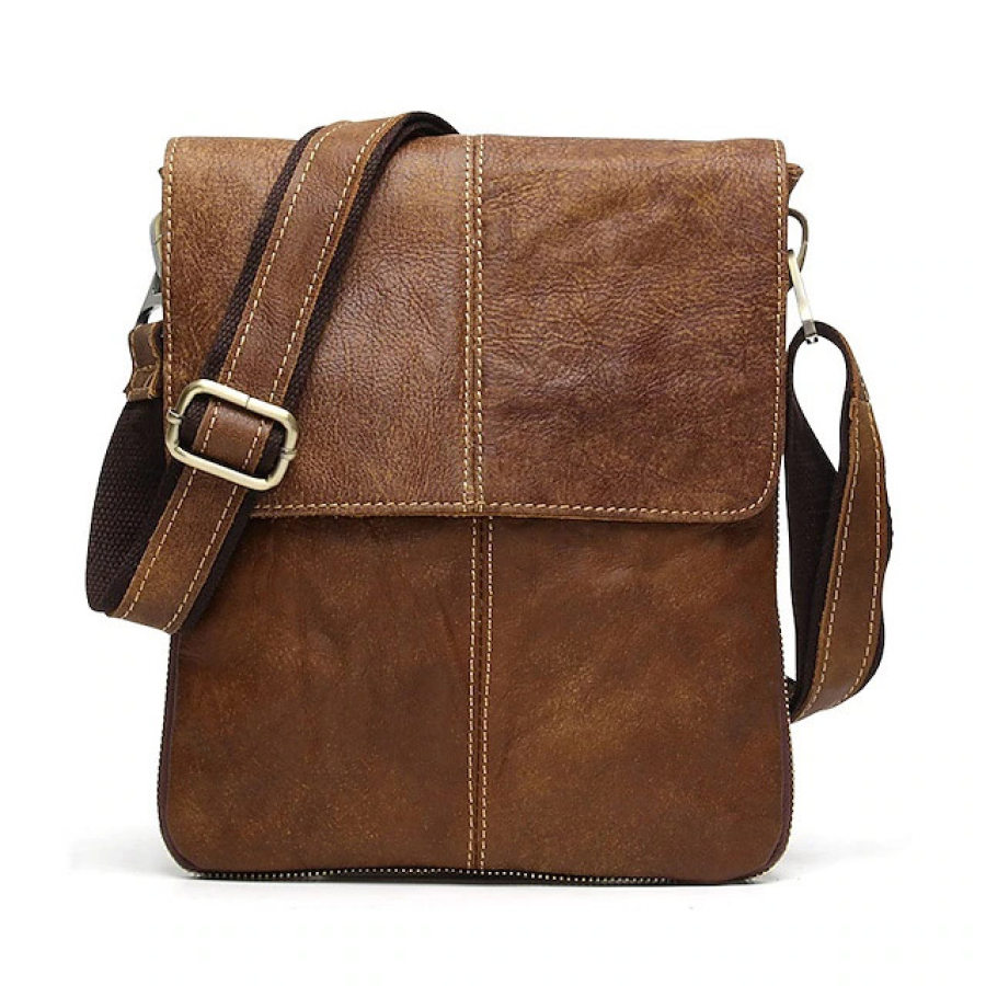 

Einfarbige Flip-Crossbody-Tasche Aus Echtem Leder Im Retro-Stil Für Herren