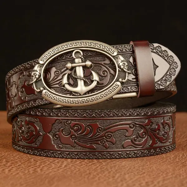 Men's Anchor Casual Cowhide Automatic Buckle Belt - Cotosen.com