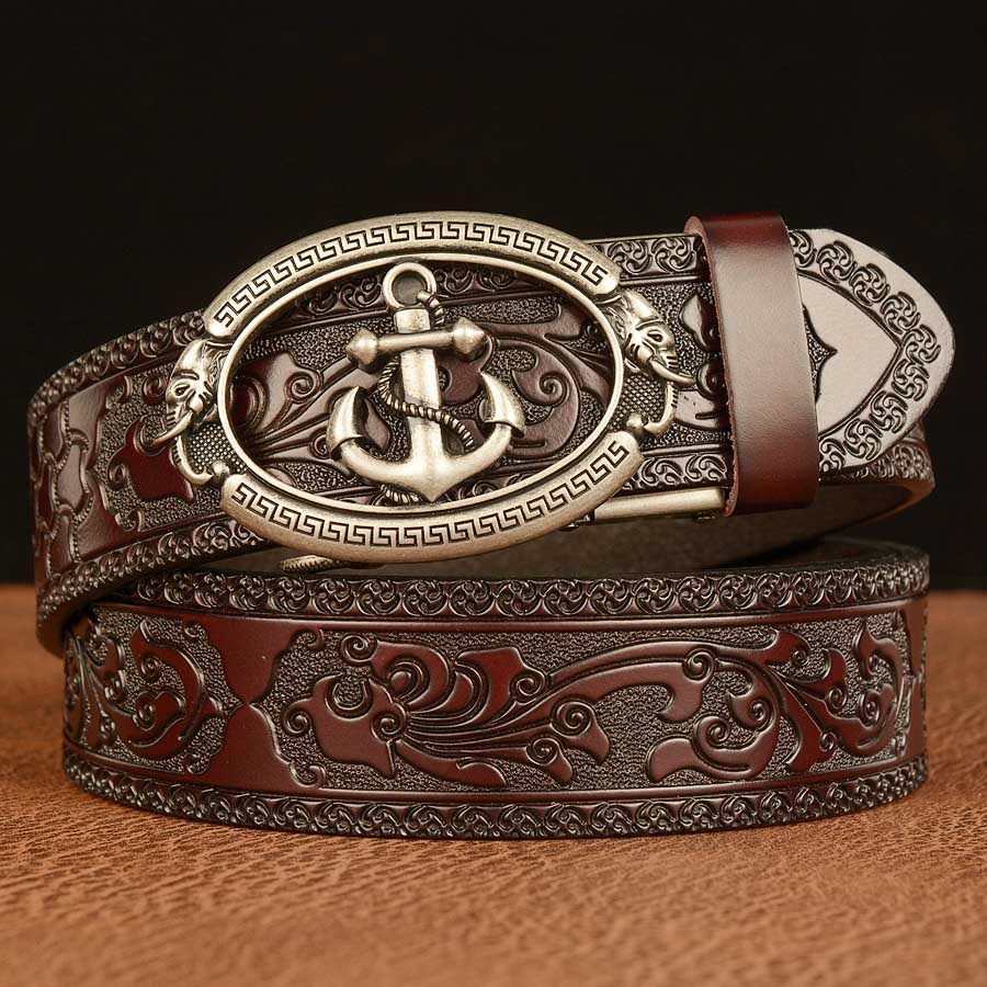 Men's Anchor Casual Cowhide Automatic Buckle Belt