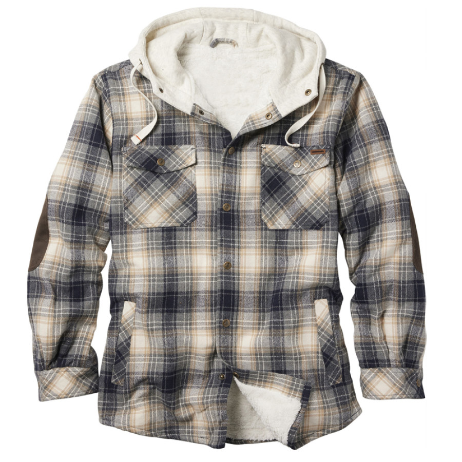 

Men's Retro Plaid Hoodie Shirt Jacket Fleece Lined Hooded Flannel Coat