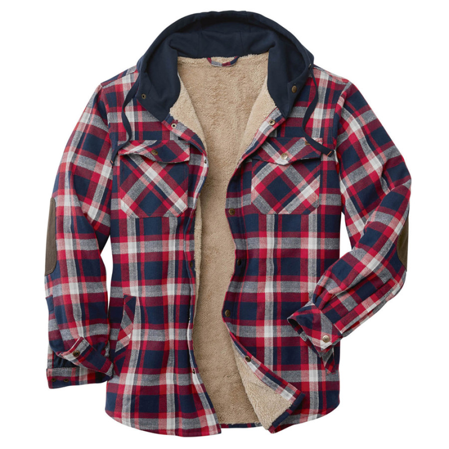 

Veste Chemise à Carreaux Marron Rétro Pour Hommes Manteau En Flanelle à Capuche Doublé En Polaire