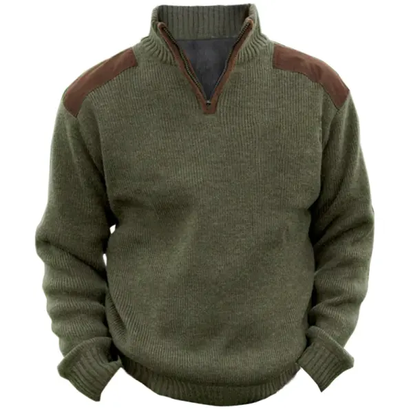 Men's Knitted Sweatshirt Retro Outdoor Color Block Half Open Collar - Cotosen.com