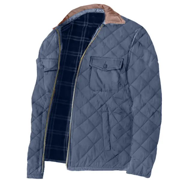 Men's Outdoor Casual Quilted Rhombus Cotton Retro Casual Windproof Jacket - Cotosen.com