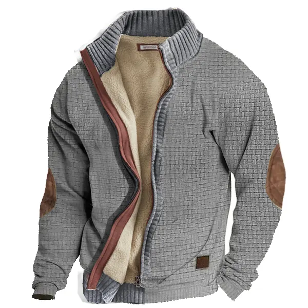 Men's Retro Waffle Fleece Jacket Outdoor Tactical Warm Jacket - Cotosen.com