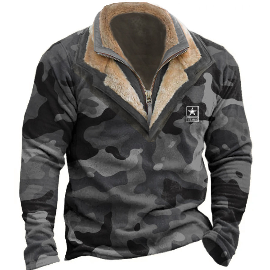 

Мужской винтажный флисовый свитер армии США на молнии с капюшоном-поло двухслойный тактический пуловер с меховым кожаным воротником и лацканами