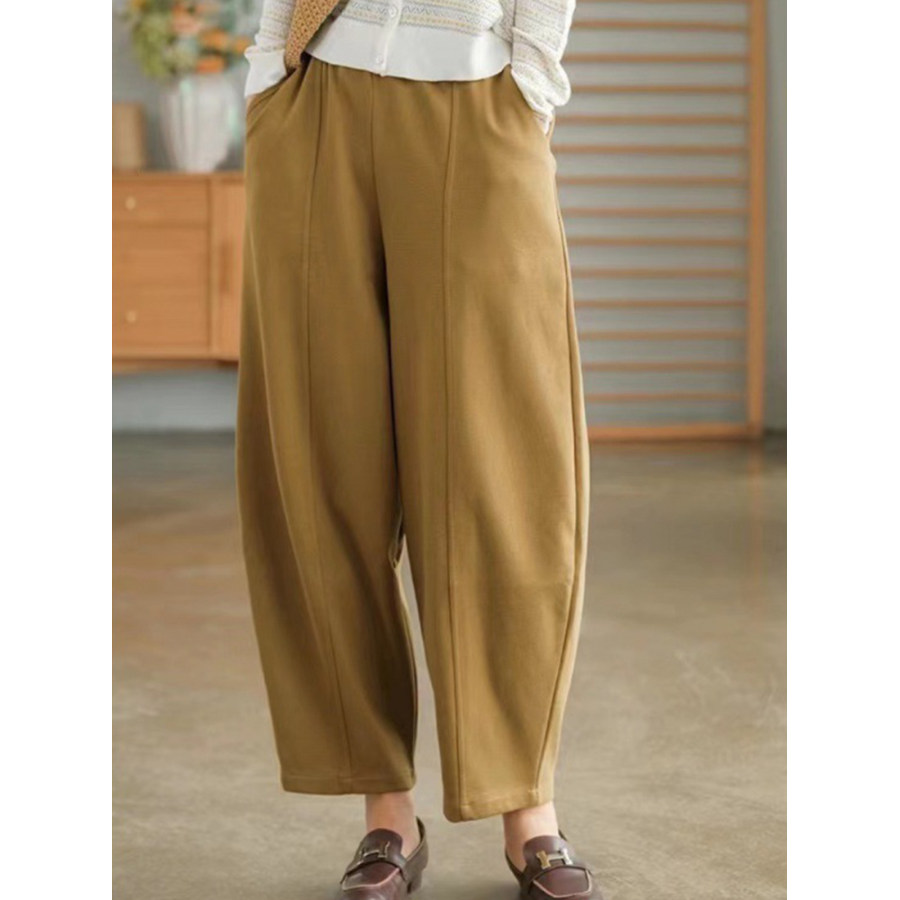 

Pantalones De Pierna Ancha De Punto Empalmados Retro Para Mujer Cómodos Sueltos Casuales De Color Sólido Pantalones De Nueve Puntos