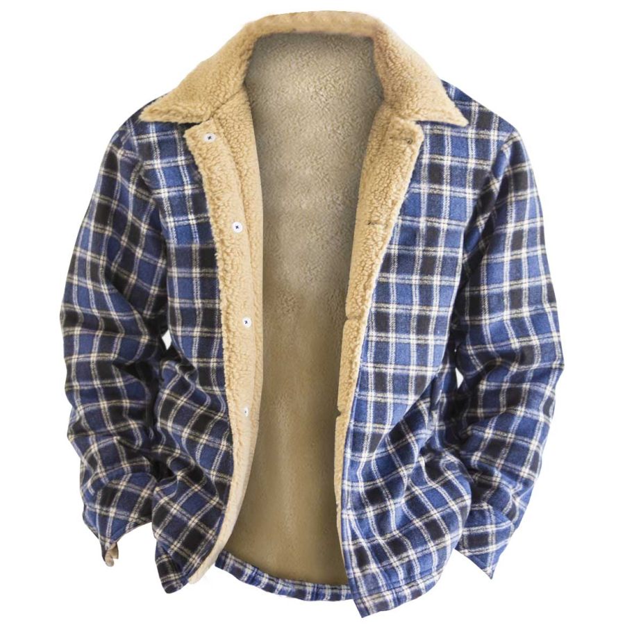 

Chaqueta De Solapa Cálida De Lana A Cuadros Vintage Para Hombre Al Aire Libre