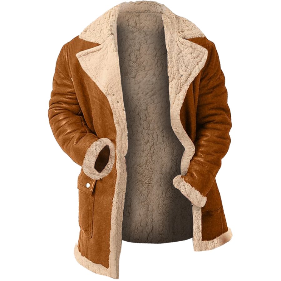 

Men's Trucker Jacket Fleece Lined Distressed Faux Suede Leather Coat Plus Size Heavyweight Sherpa Jacket