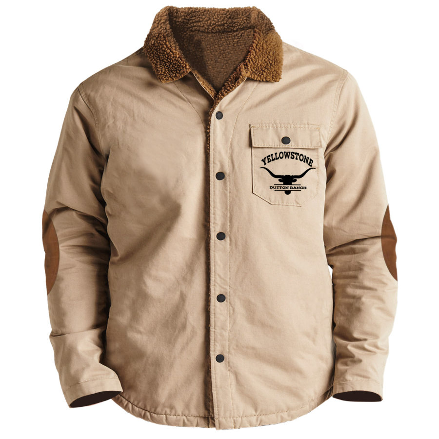 

Herrenjacke Aus Fleece Mit Vintage-Yellowstone-Print Warmem Revers Und Dickem Revers