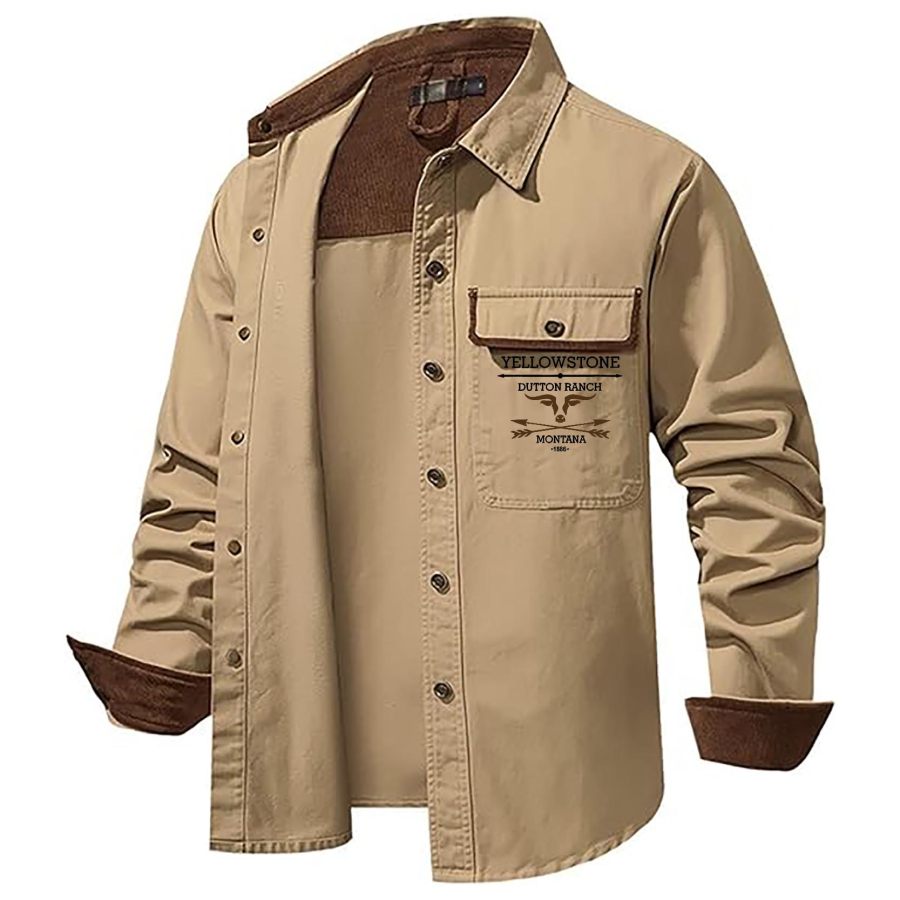 

Мужская уличная винтажная вельветовая куртка в стиле Йеллоустон в стиле пэчворк с цветными блоками куртка-рубашка
