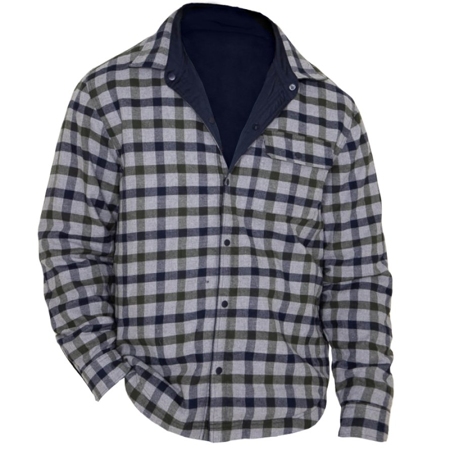 

Chaqueta Camisera Con Estampado De Cuadros Para Hombre Azul Marino