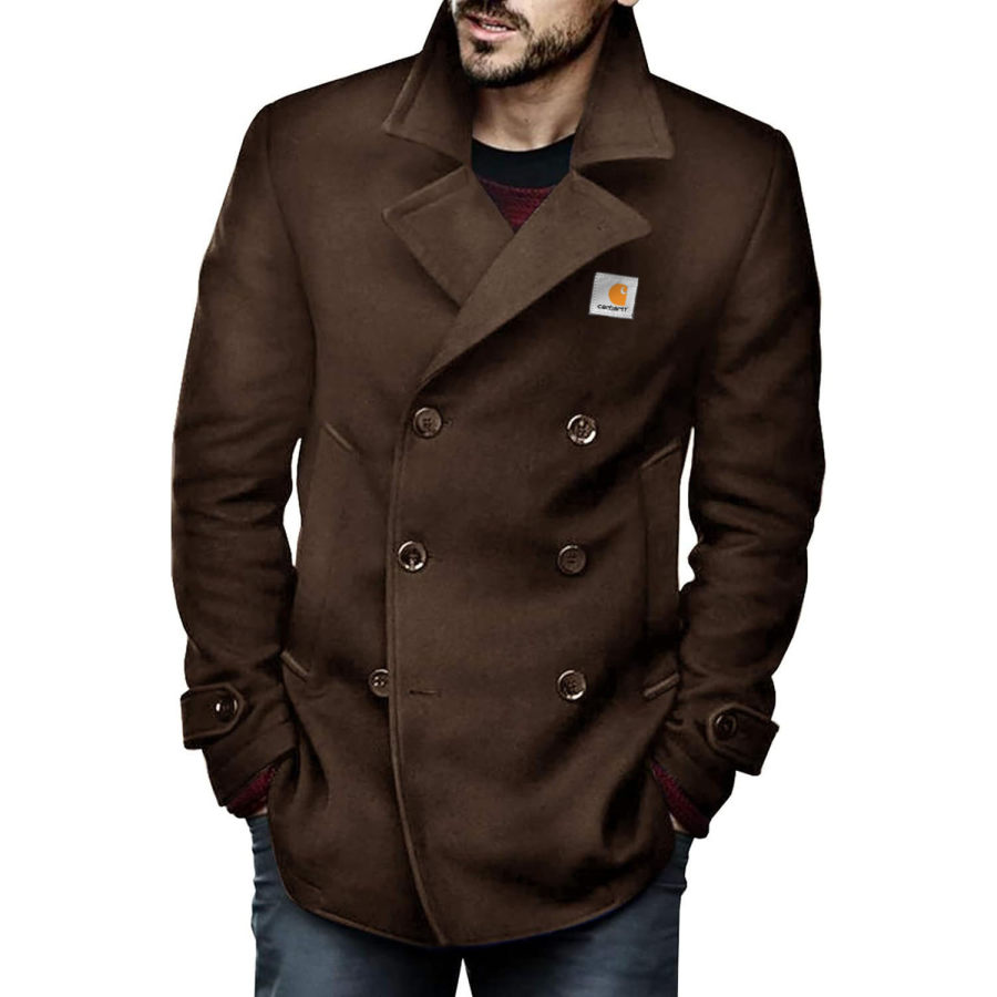 

Мужская куртка с лацканами шерстяная винтажная уличная повседневная двубортная верхняя одежда на каждый день коричневая