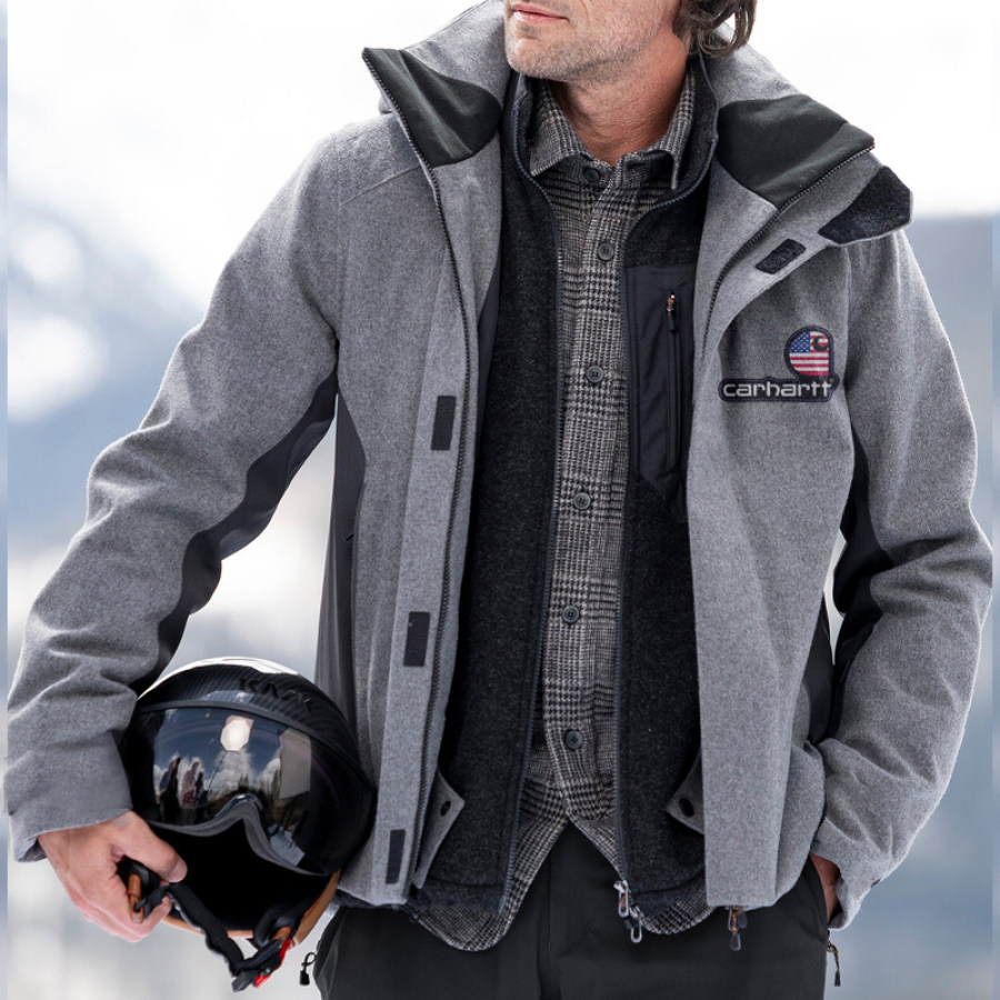 

Мужская шерстяная теплая кашемировая лыжная куртка уличная спортивная куртка средней длины с двойным воротником-стойкой