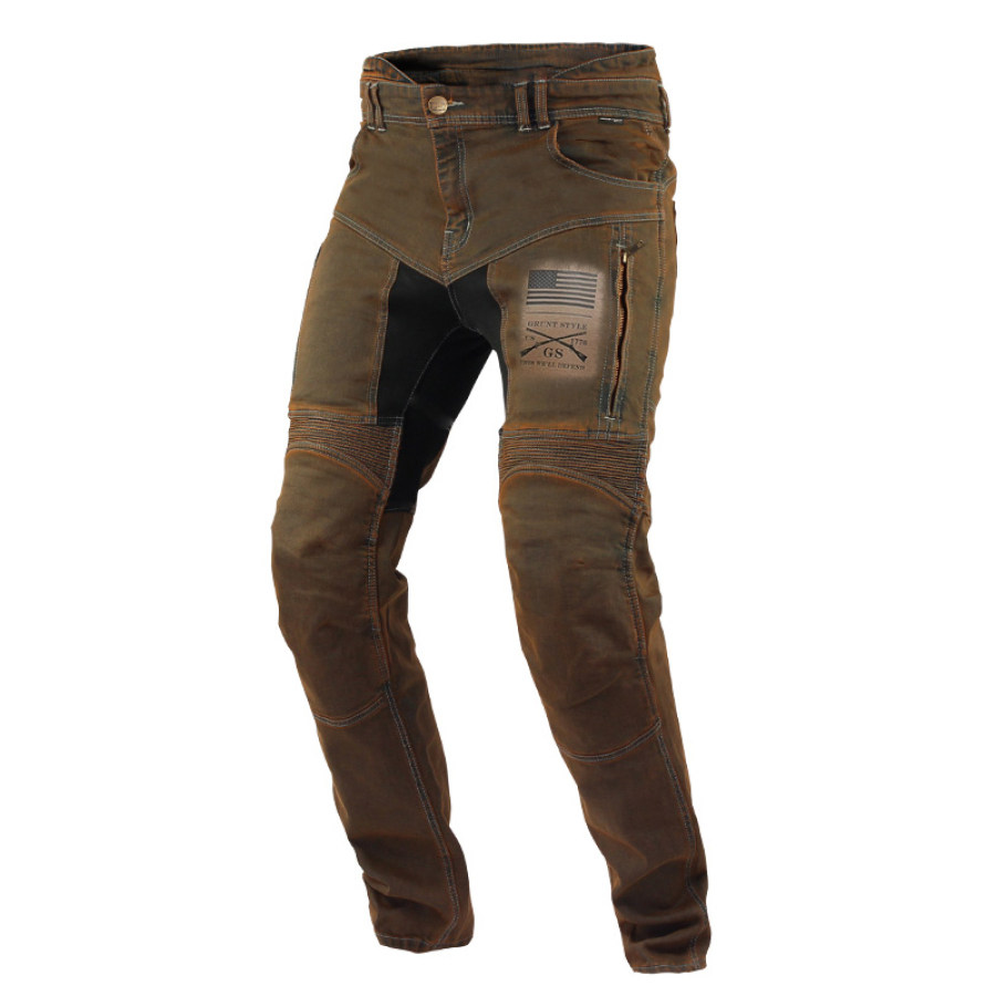 

Pantaloni Cargo Da Uomo Con Stampa Vintage Lavata Pantaloni Da Moto Tattici Con Zip Marrone Ruggine