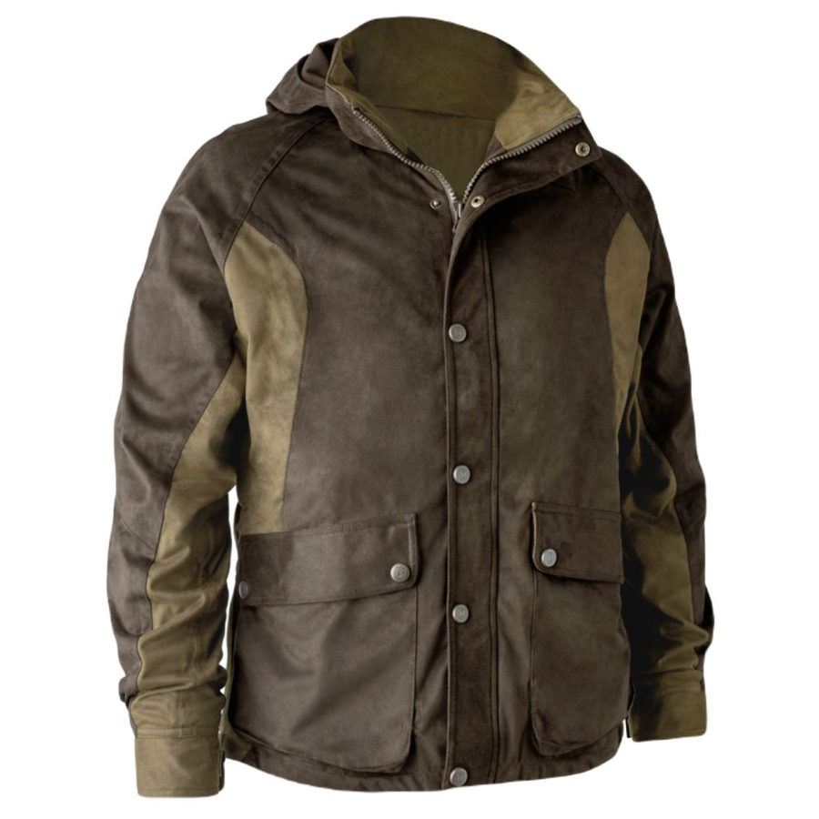 

Giacca Da Uomo Con Cappuccio Vintage Outdoor Colorblock Casual Capispalla Quotidiana Marrone Scuro