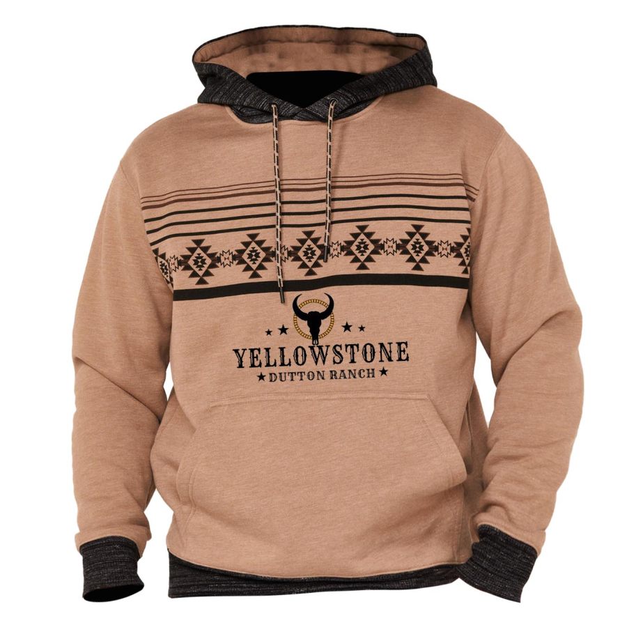 

Felpa Con Cappuccio Da Uomo Vintage Yellowstone Aztec Pocket Manica Lunga Top Quotidiano