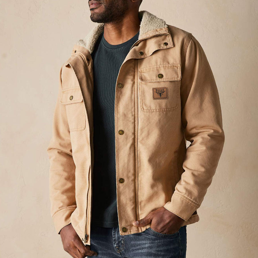 

Men's Vintage Canvas Chore Coat Fleece Lapel Jacket