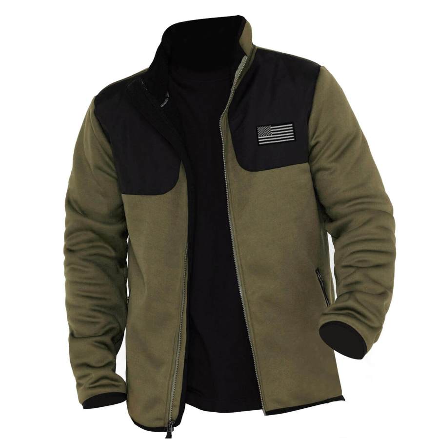 

Giacca Da Uomo In Pile Con Bandiera Americana Vintage Outdoor Colorblock Capispalla Quotidiana Verde Militare