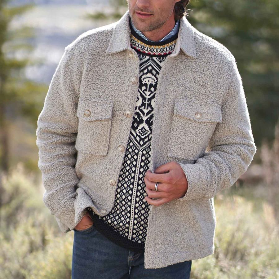 

Giacca Da Uomo Con Risvolto In Lana D'agnello Vintage Da Esterno Casual Quotidiano Capispalla Beige